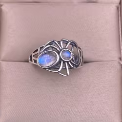 Spider Design Blue Moonstone Ring