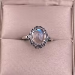 Hollowed out Grey Moonstone Ring