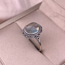 Hollowed out Grey Moonstone Ring