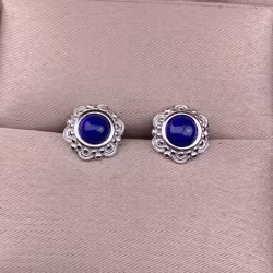 Round Bezel Lapis Lazuli Earrings