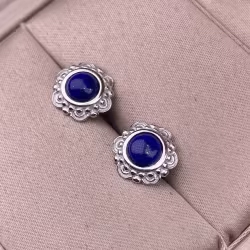 Round Bezel Lapis Lazuli Earrings