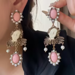 Pink Crystal Bell Drop Earrings