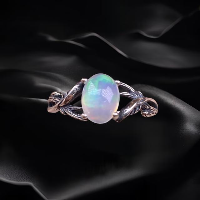 Sterling Silver Claw-Set Opal Ring