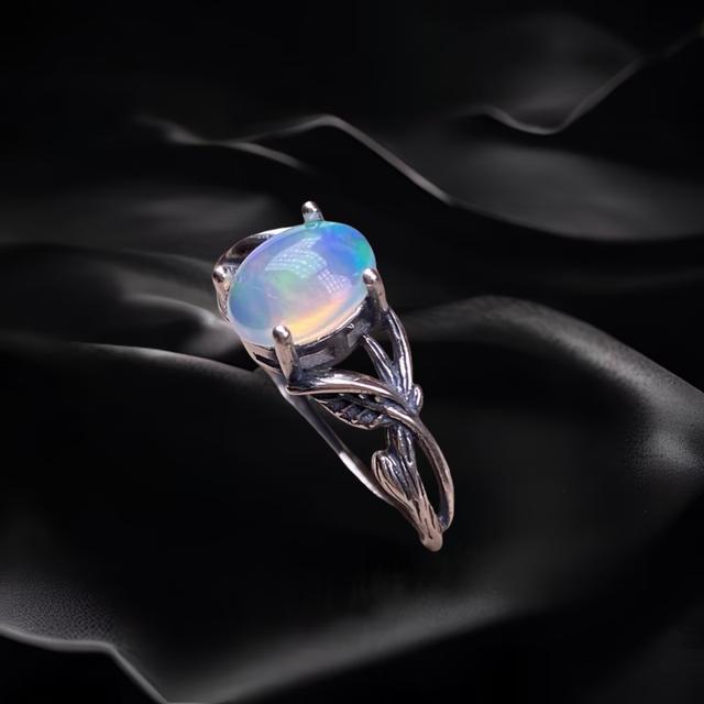 Sterling Silver Claw-Set Opal Ring