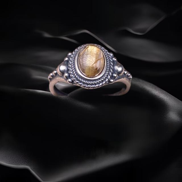 Gold Rutilated Quartz Sterling Silver Ring