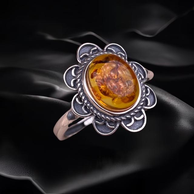 Flower Amber Ring