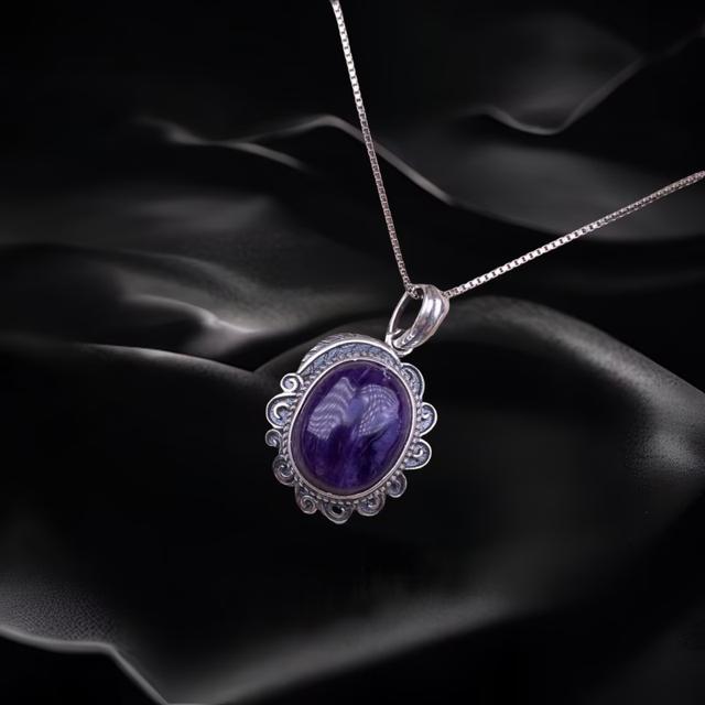 Charoite Pendant Silver Necklace