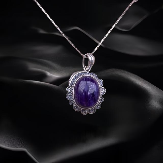 Charoite Pendant Silver Necklace