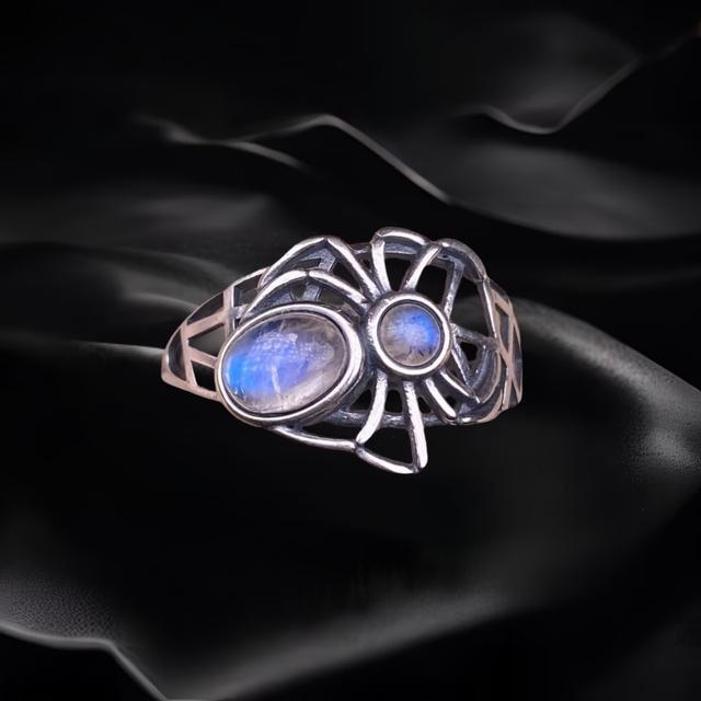 Spider Design Blue Moonstone Ring