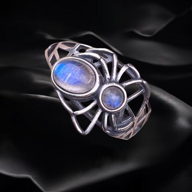 Spider Design Blue Moonstone Ring