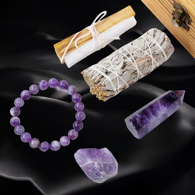 Natural Amethyst Wood Box Set